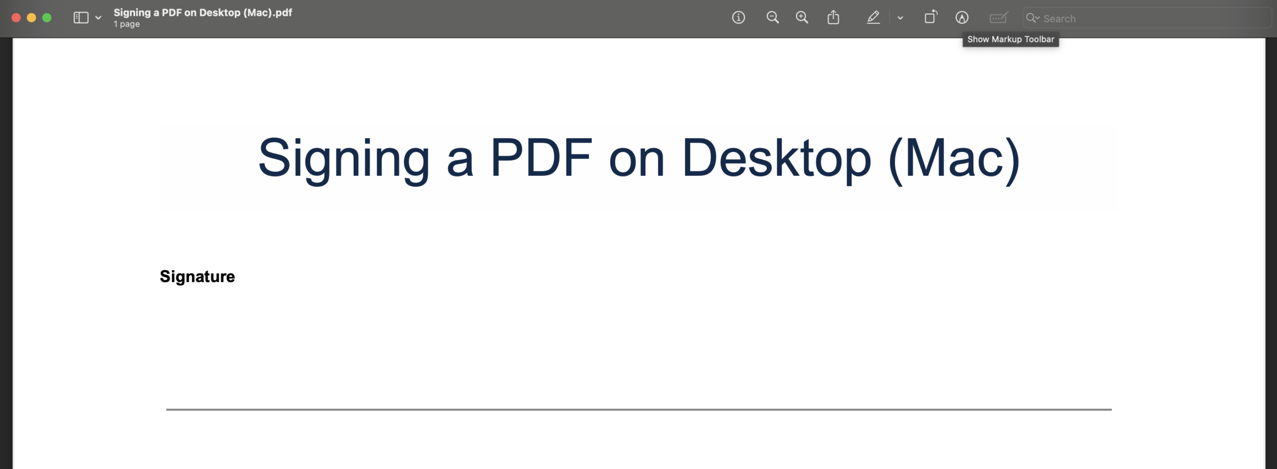 Opening your PDF in Preview and selecting the markup tool